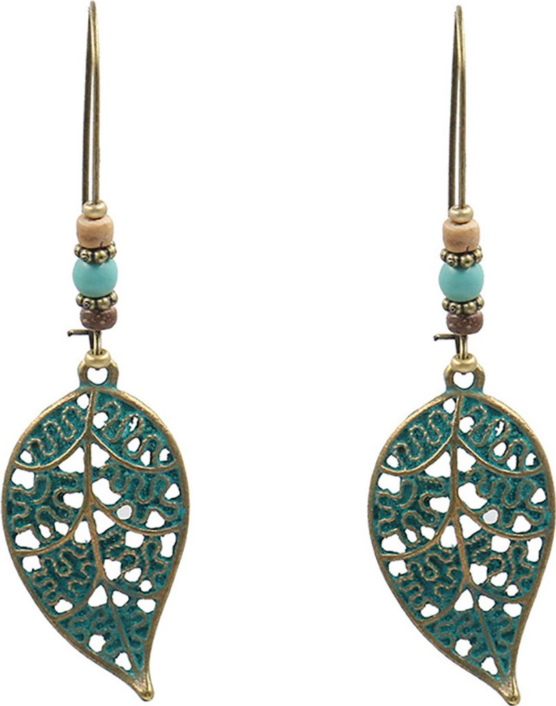 Retro Hohlblatt Anhänger Faux Türkis Perlen Ohrringe Damen Statement Schmuck-Cyan