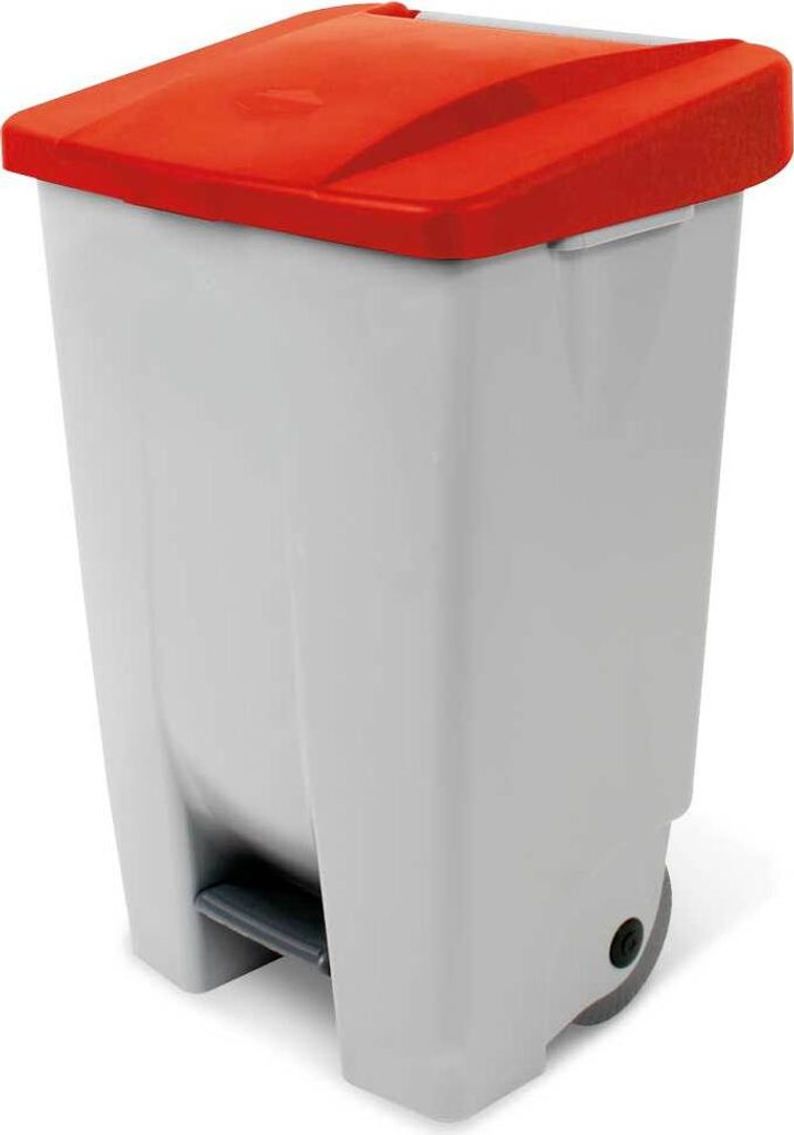 Rolleimer mit Tretöffnung, Inhalt 80 Liter, grau/rot