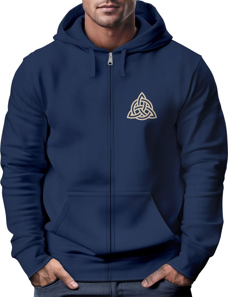 Zip Hoodie Herren Sweatjacke mit Kapuze Logo Wikinger nordische Mythologie Valknut Wotansknoten Valhalla Neverless navy 3XL