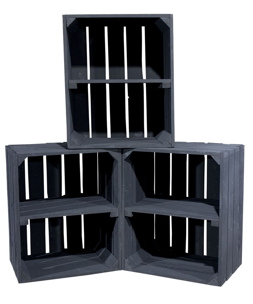 3x SCHWARZES REGAL hochkant mit Regalbrett / NEU / 40x30x50 cm / stapelbare Obstkiste aus Holz