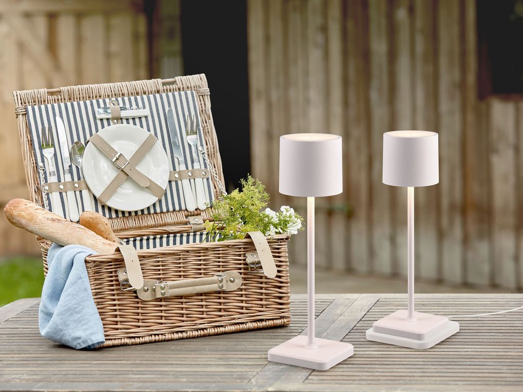 2er SET Akku LED Outdoor Tischlampen Weiß kabellos ohne Strom mit Touch dimmbar