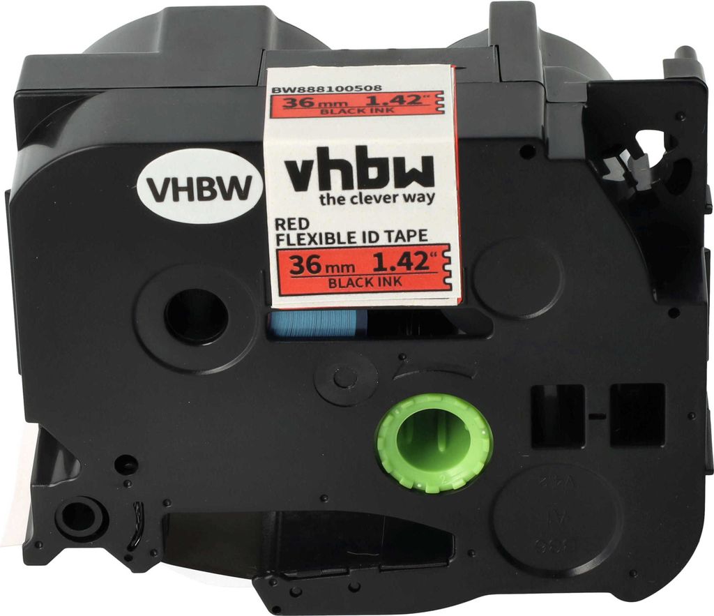 vhbw Schriftband-Kassette kompatibel mit Brother PT D800W, P900W, E800W, P900, P900NW Etiketten-Drucker 8m x 36mm Schwarz auf Rot, Flexibel, Laminiert