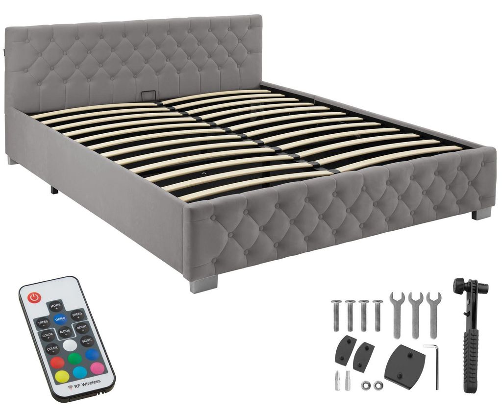 tectake® Polsterbett Daytona in Samtoptik mit Steppmuster Produktbild 