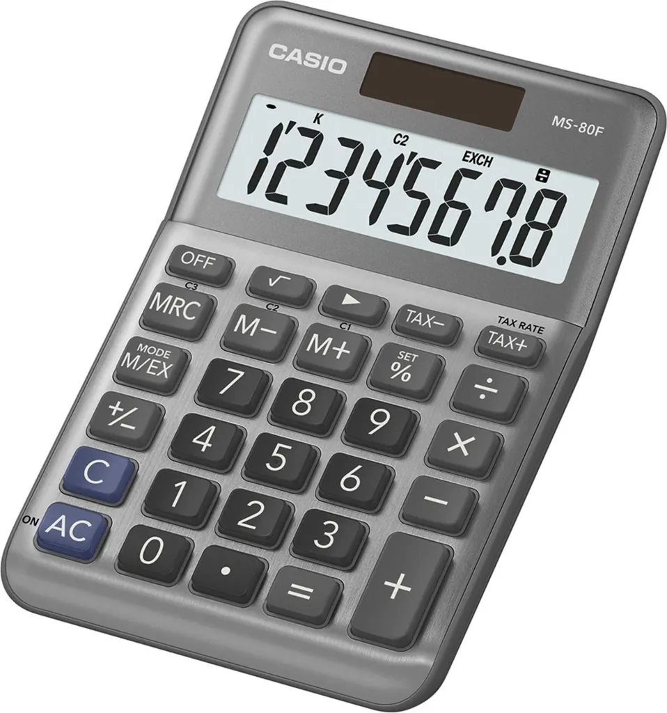 Casio MS-80F Desk Calculator 8 Digit | Grigio Alluminio Solare - 1