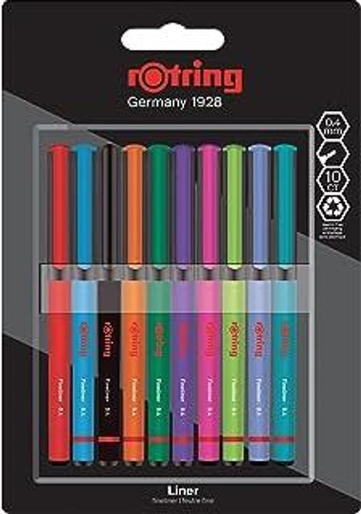 rOtring Liner-Fineliner-Stifte | 0,4 mm | Farbstifte zum Schreiben und Zeichnen | plastikfreie Verpackung | diverse Farben | 10 Stück