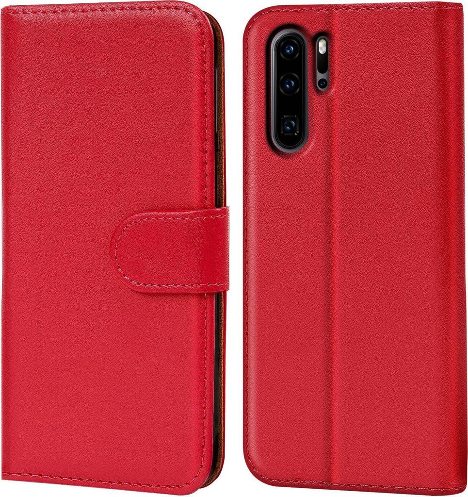 Conie Klapp Tasche für Huawei P30 Pro Kartenfach Rundumschutz Hülle in Rot
