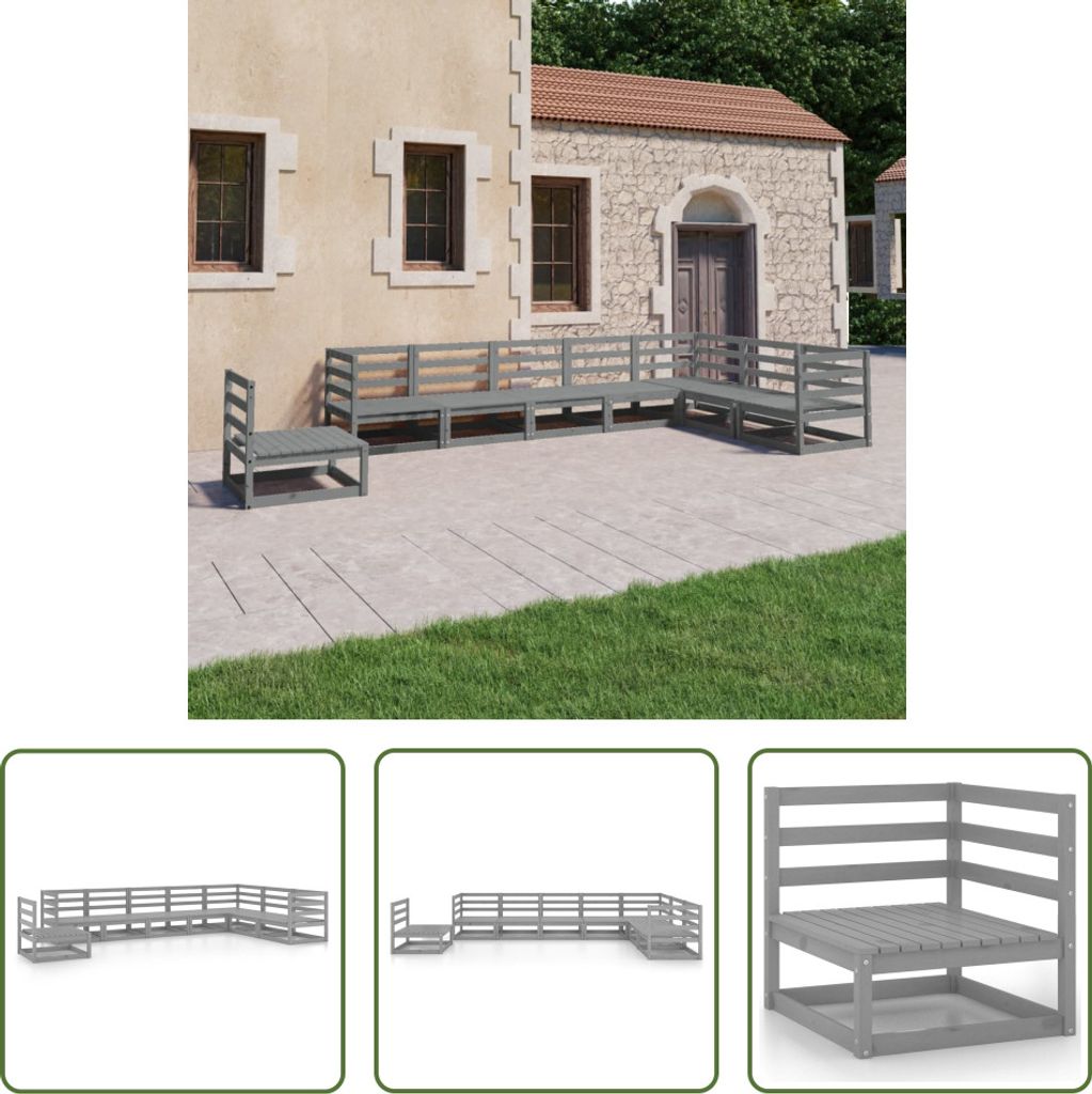 The Living Store 8-tlg. Garten-Lounge-Set Grau Kiefer Massivholz