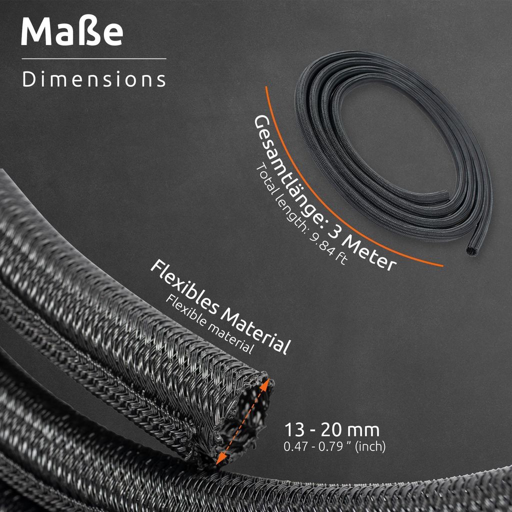 ECENCE Kabelschlauch 3m  - Schwarz - Kabelmanagement Produktbild 4