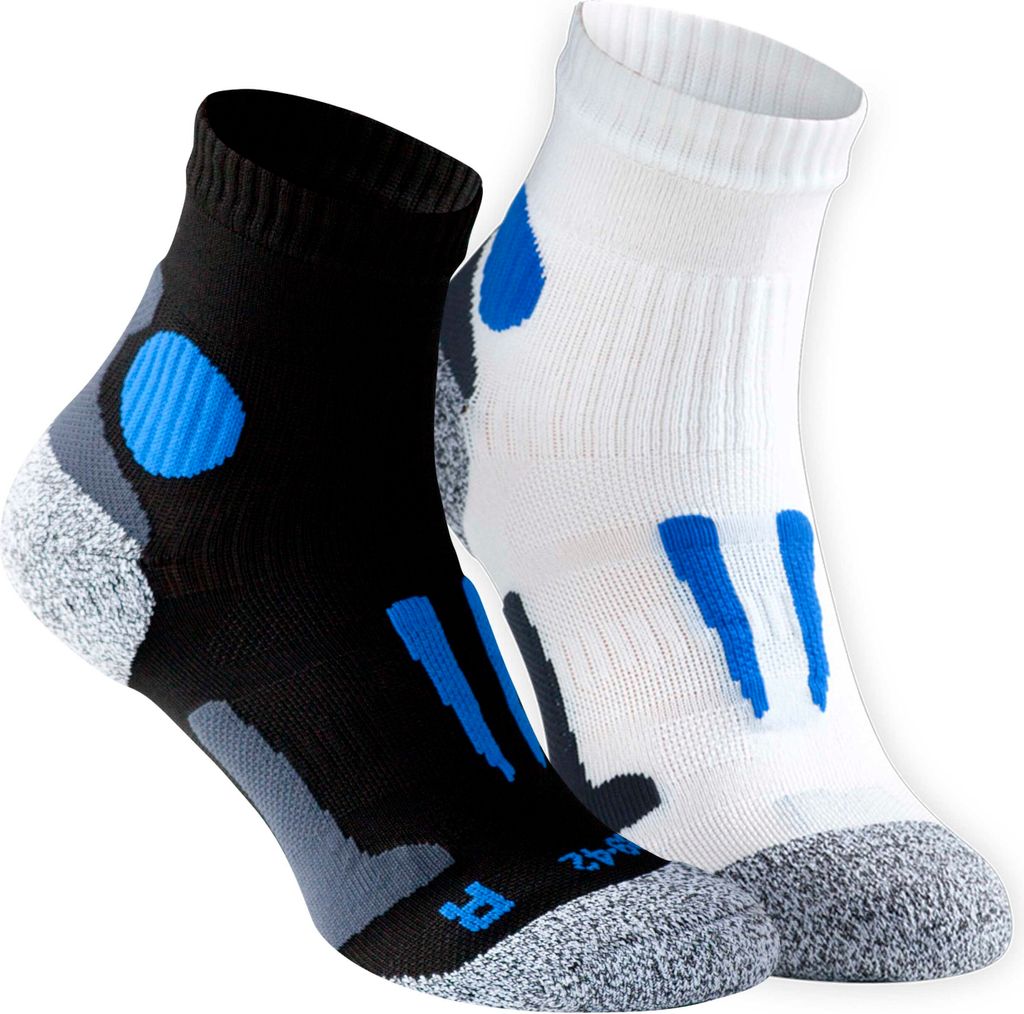 Uni Quarter Lauf- & Funktionssocken, 2 Paar - Schwarz-Blau / Weiß-Blau - 39 - 42