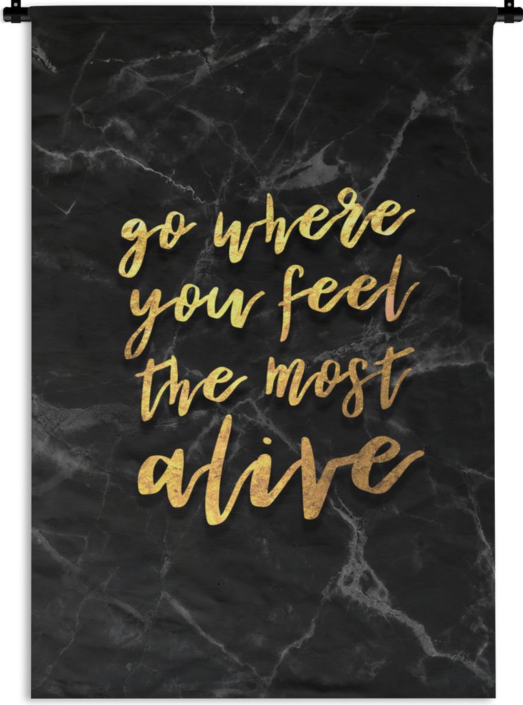 MuchoWow Wandteppich Wandbehang Zitate - Leben - Marmor 60x90 cm Tapisserie Dekoration Wandtuch - Foto-Teppich - Abwaschbar