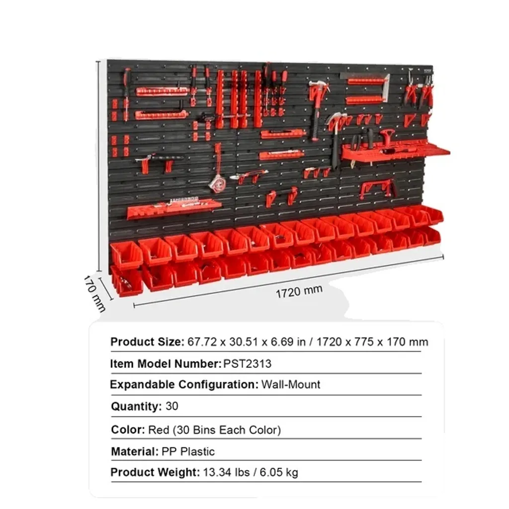 Récipients de rangement muraux avec 48 bacs et panneaux de bricolage