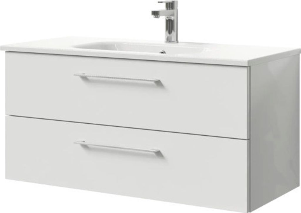 Badmöbel-Set Pelipal Sunline 121 BxHxT 101 x 50 x 46 cm Frontfarbe weiß hochglanz mit Mineralguss-Waschtisch und Waschti
