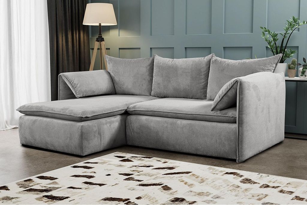 Ecksofa mit Schlaffunktion - Ecke Links - Feincord - Grau - TEODORA