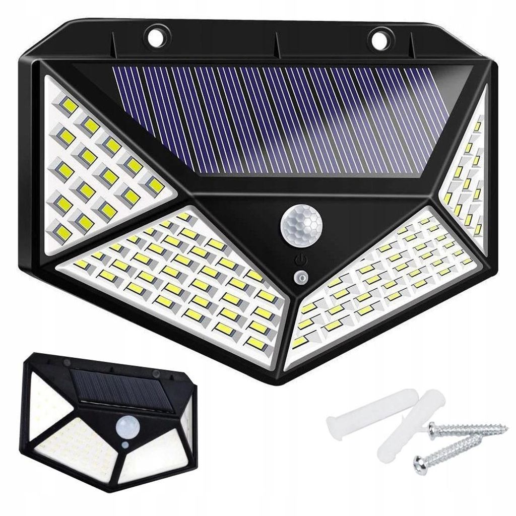 Solarleuchte 100 LED 2 Stück Schwarz Bewegungsmelder Außen Produktbild 