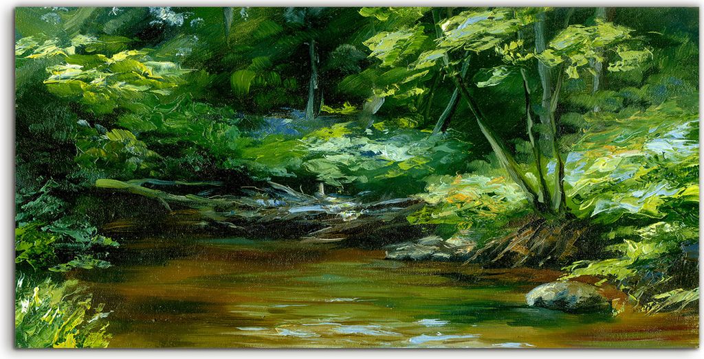 Coloray Acrylbild 140x70 Wandbild Acrylbilder Foto Grün Fluss Strom Landschaft Wald