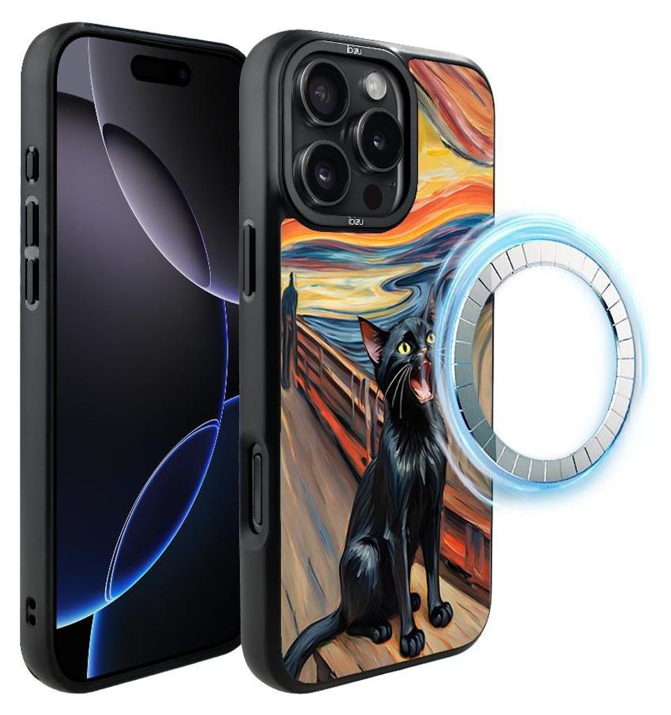 Schutzhülle für das iPhone 16 Pro, MagSafe-kompatibel, mattschwarze Seiten, Katze, Motiv aus einem Gemälde von Edvard Munch