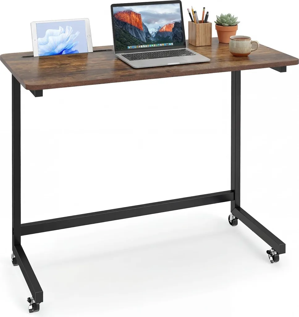 Table d'appoint mobile pour ordinateur brun rustique avec rangement - 3