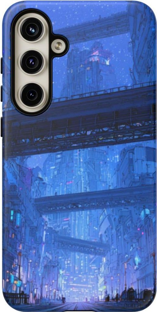 Futuristische blaue Großstadt – Hülle Kompatibel mit Samsung Galaxy S24 Plus