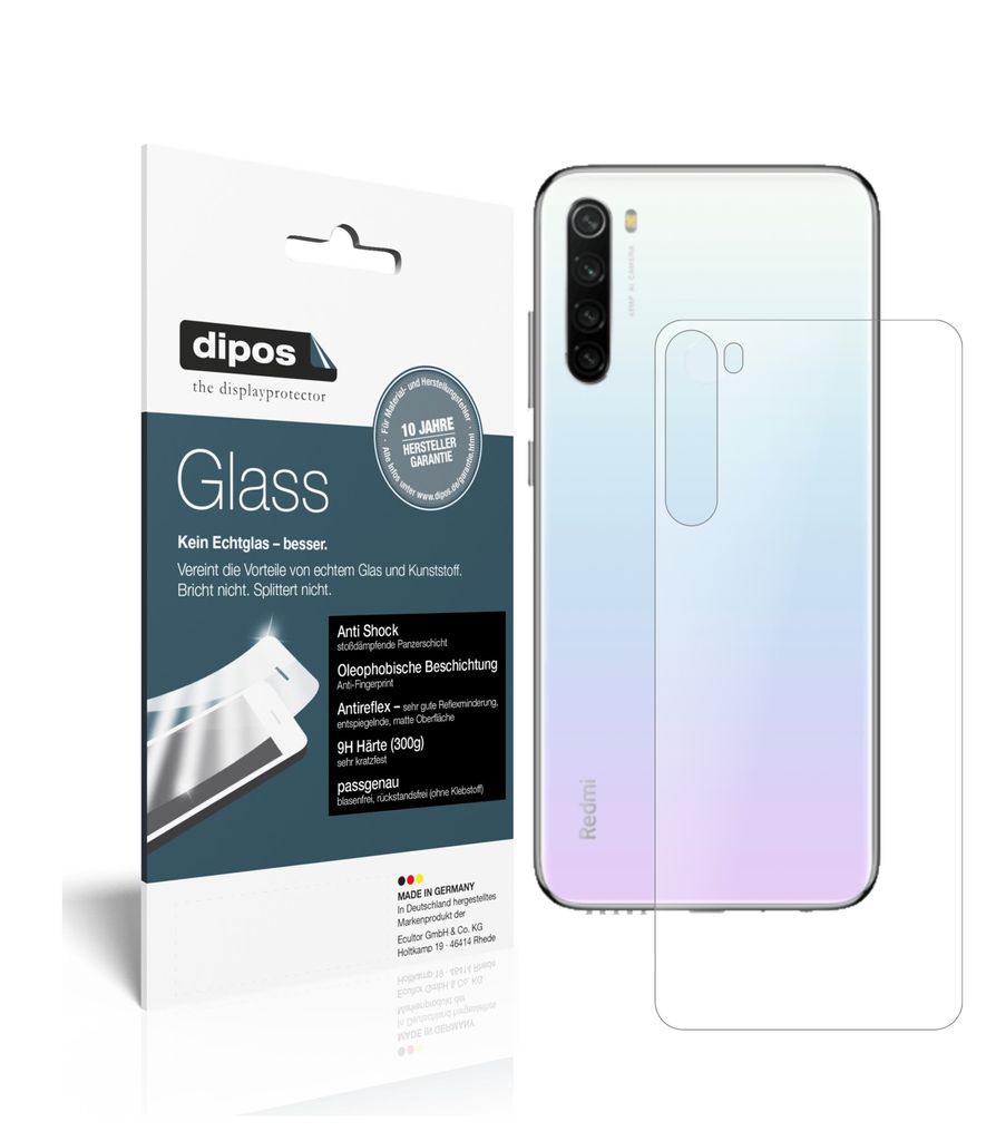 2x Schutzfolie für Xiaomi Redmi Note 8T Rückseite matt - Anti-Shock 9H Folie dipos Glass Kunststoffglas