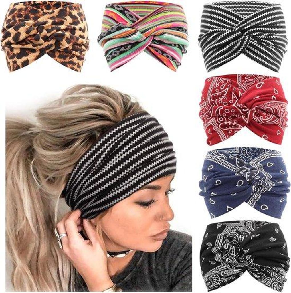 Breite Sports-Halskrause für Frauen - Oversized - Haarband - Drahtgeflecht - 6-Pack - Sport - Workout - Haaraccessoire