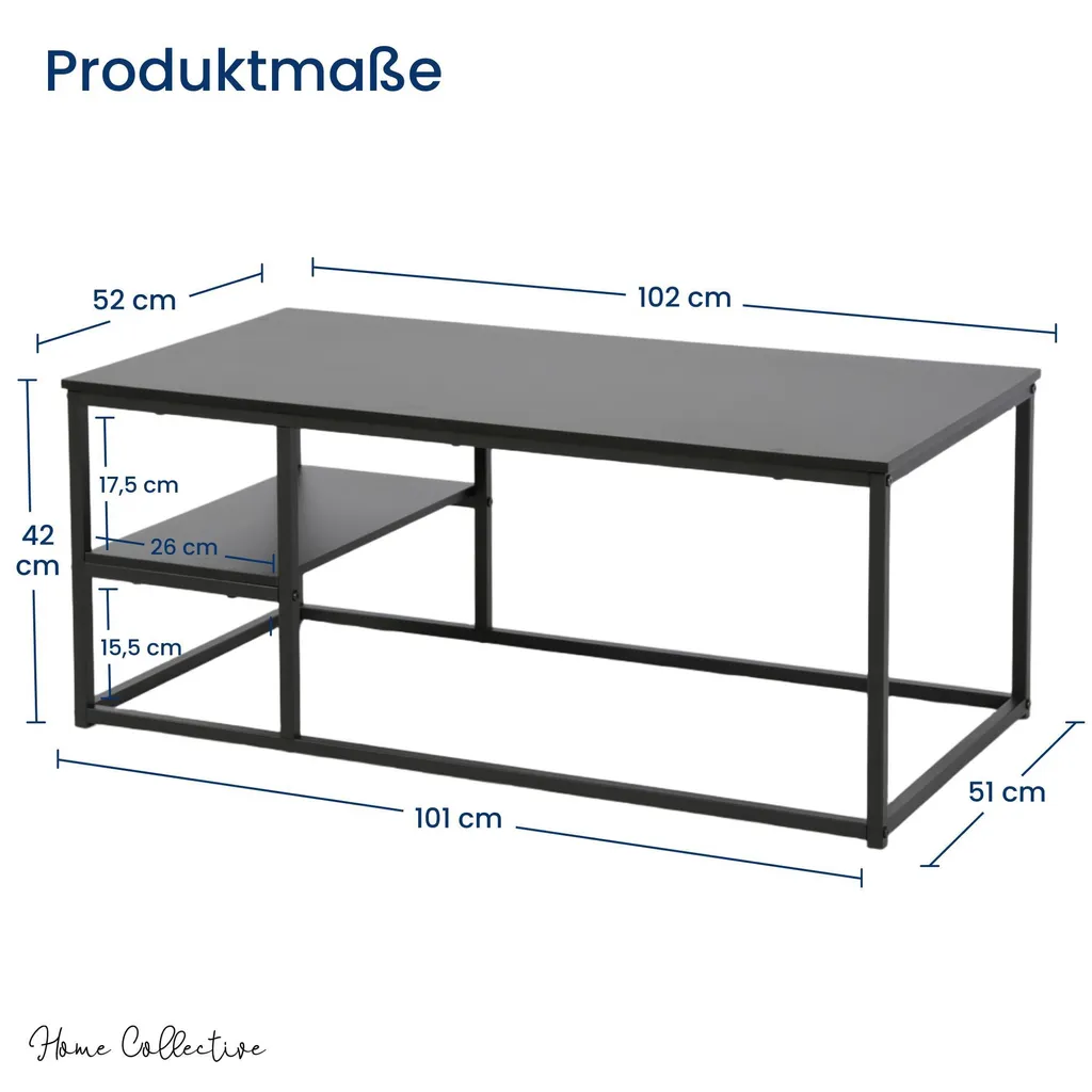 Table basse robuste facile d'entretien cadre métal noir 102x52x42 cm