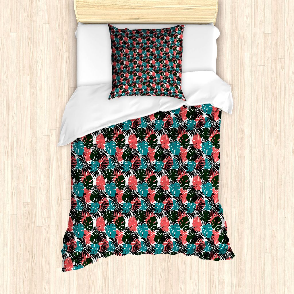 ABAKUHAUS Wendekreis Bettbezug Set für Einzelbetten, Bunte exotische Topfpflanzen, Milbensicher Allergiker geeignet mit Kissenbezug, 135 cm x 200 ...