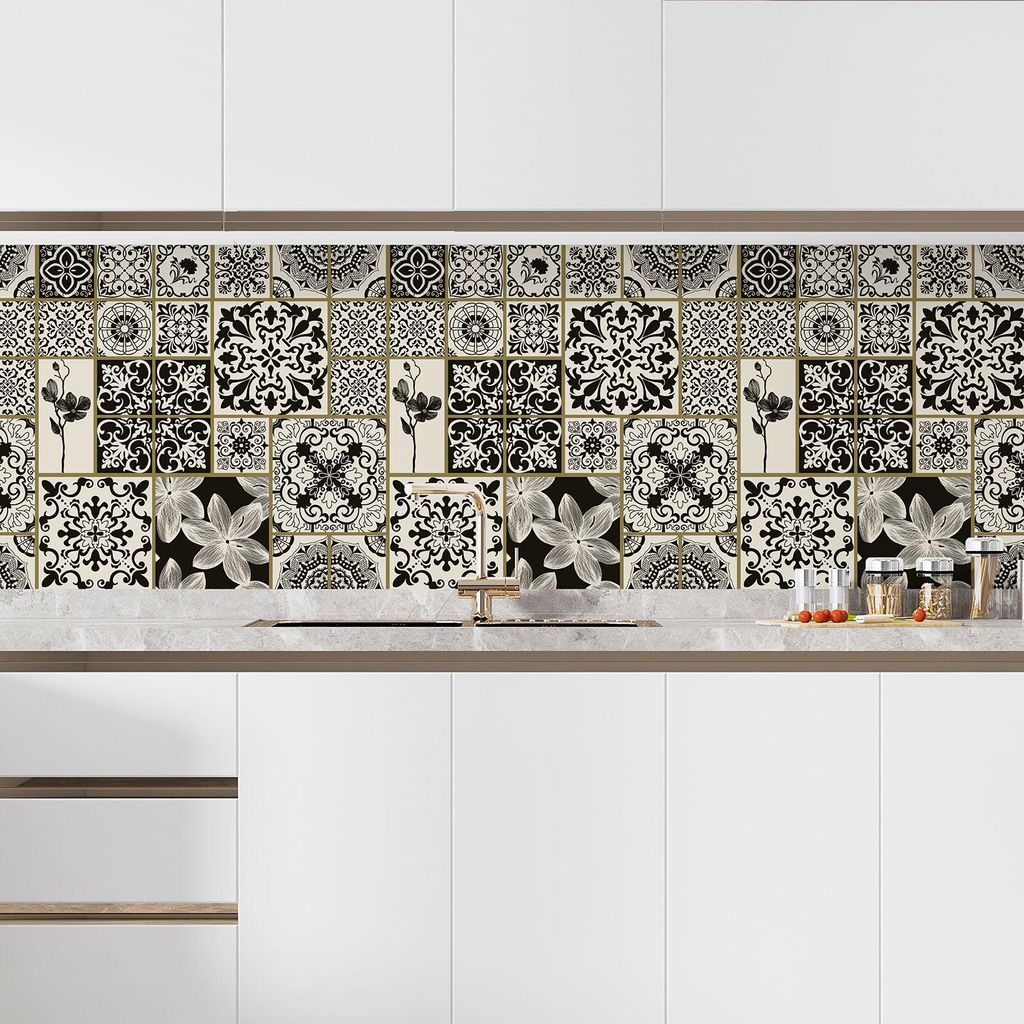 Klebefolie für Küchenrückwand – Lumaléa – Zementfliesen-Effekt – Klebefolie + GLANZ-Schutz – 60 x 60 cm