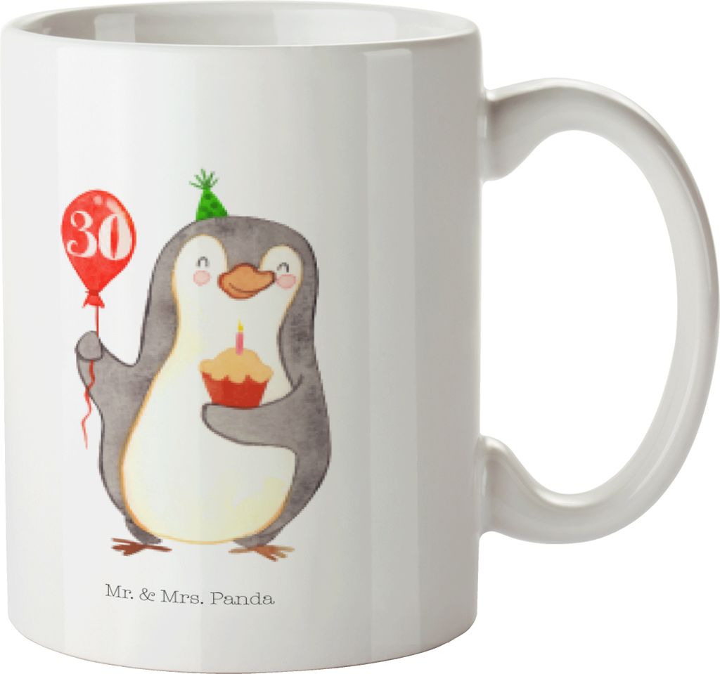Mr. & Mrs. Panda Kaffeebecher 30. Geburtstag Pinguin Luftballon - Weiß - Geschenk, Happy Birthday, kaffeetasse bedruckt, Muffin, Becher, Tasse, Tr...