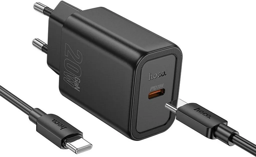 Caricatore Viaggio HOCO N60 20W USB-C Nero con Cavo C-C | Ultra-Light
