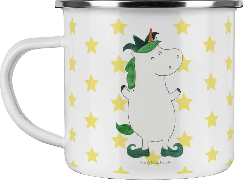 Mr. & Mrs. Panda Teebecher Einhorn Joker - Weiß - Geschenk, Einhörner, Unicorn, Emaille Tasse, Mittelalter, Motivtasse, Kasper, Teetasse, Kaffeep...