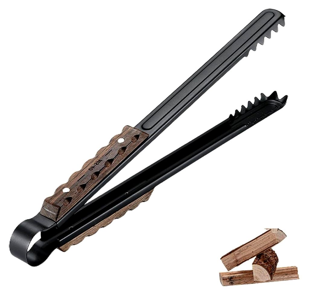 Lange Edelstahl Grillzange und Kohlezange mit Palisanderholzgriff