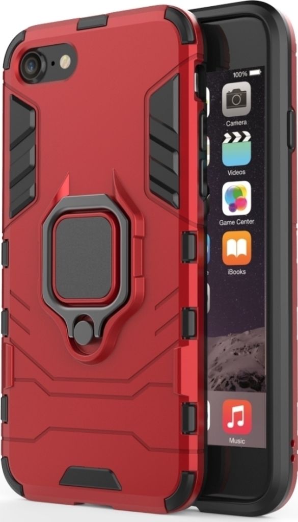 Mobigear Armor Ring iPhone 8 Hülle Hardcase Backcover Stoßfest mit Ringhalter - Rot