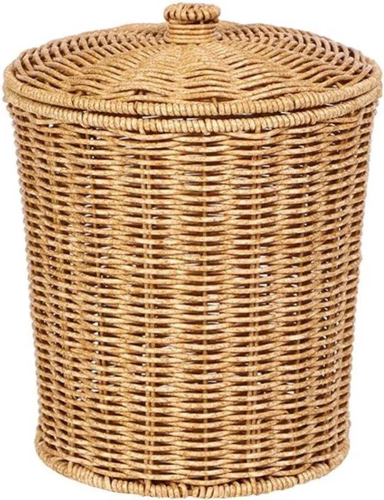 Poubelle ronde tressée en rotin naturel avec couvercle, ø 25cm, hauteur 30cm