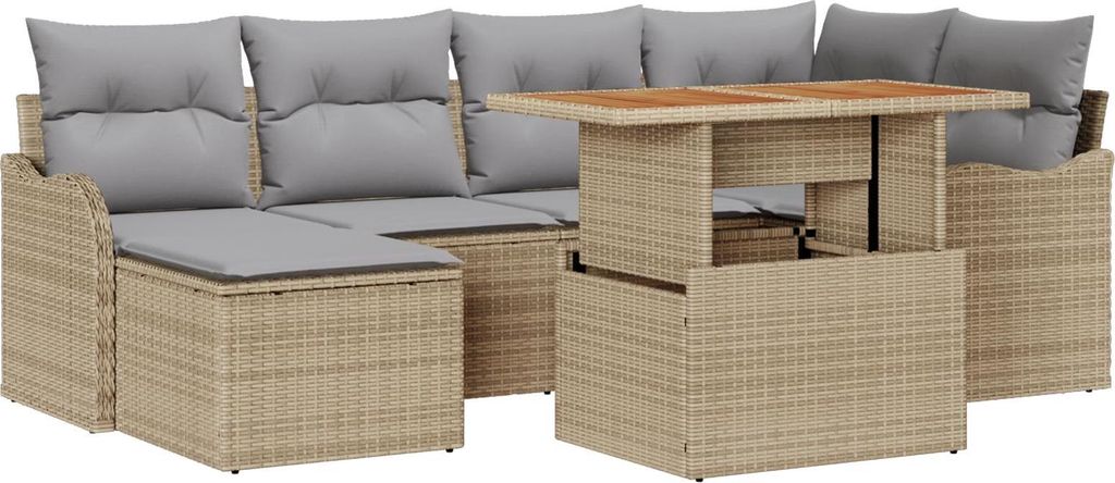 Desgin 7-teiliges Garten Sofa Set mit Kissen Beige Poly Rattan - Gartensofas 3358219