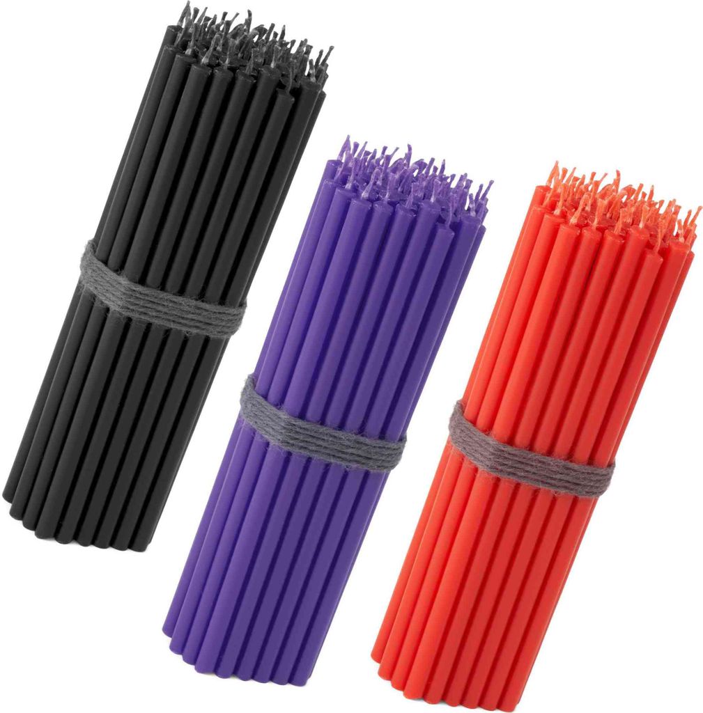 150x Stabkerzen Set 16cm – Schwarz Violett Rot – tropffrei & intensiv dekorativ