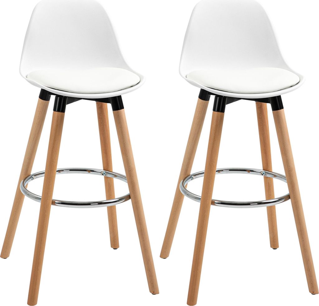 2er-Set Barhocker Barstühle Skandi-Design, Fußtstütze, 38,5 cm x 42,5 cm x 91 cm, Natur + Weiß