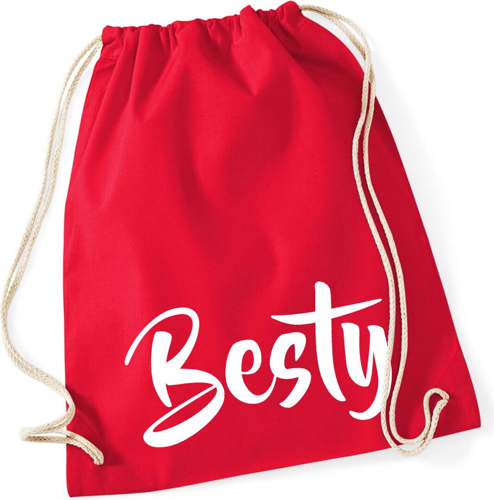 Huuraa Turnbeutel Besty Bestie 12 Liter Classic Red Baumwolle Rucksack Geschenkidee
