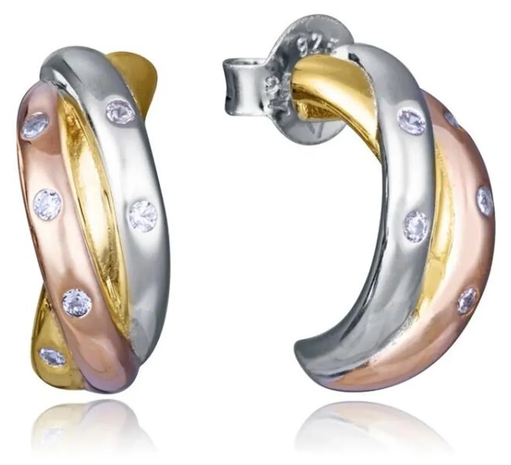 Boucles d'oreilles demi-rondes tricolores en argent 925 2310E100-30