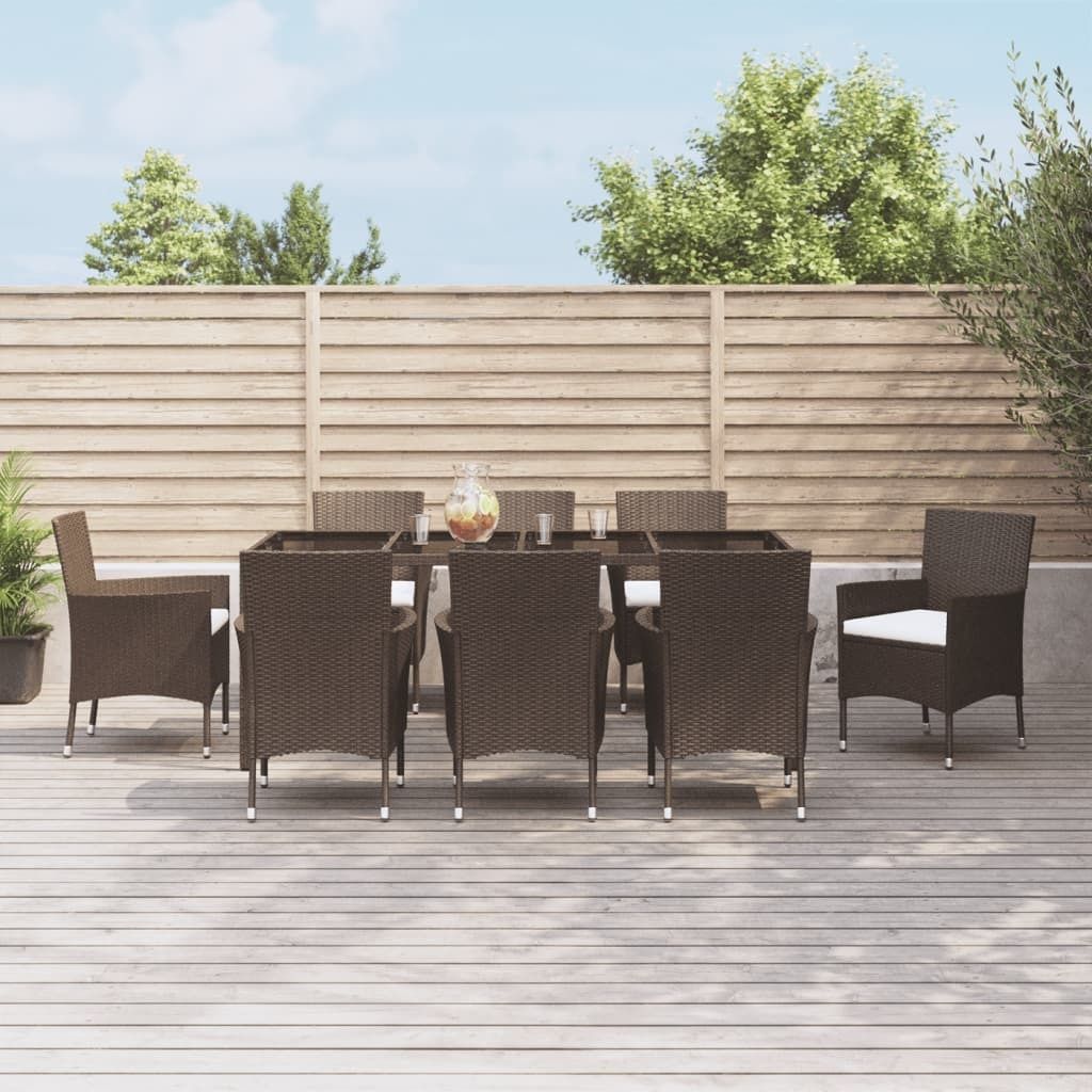 The Living Store 9-tlg. Garten-Essgruppe mit Kissen Braun Poly Rattan