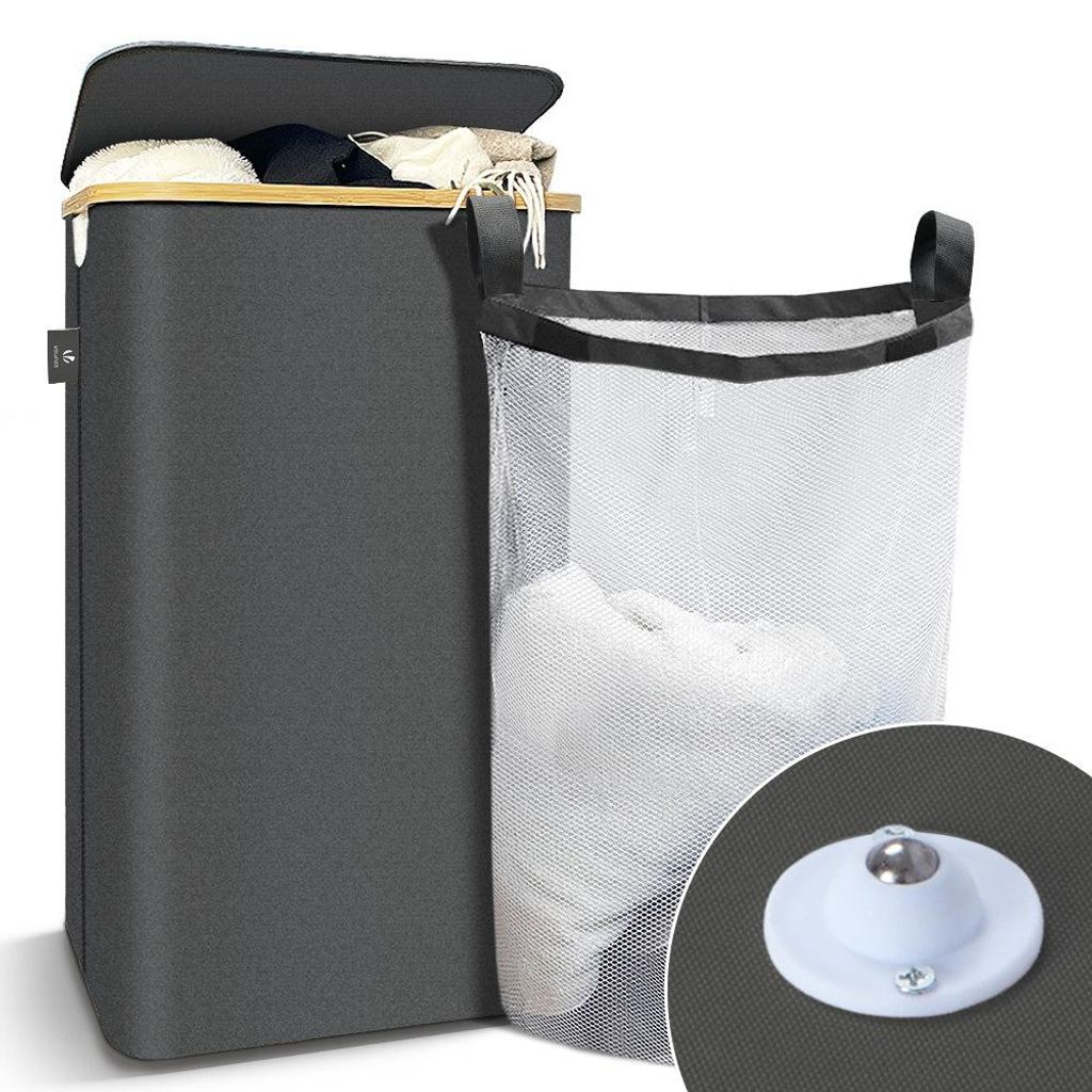 VOUNOT® Wäschekorb mit Deckel & Wäschesäcke 100L Faltbarer Produktbild 