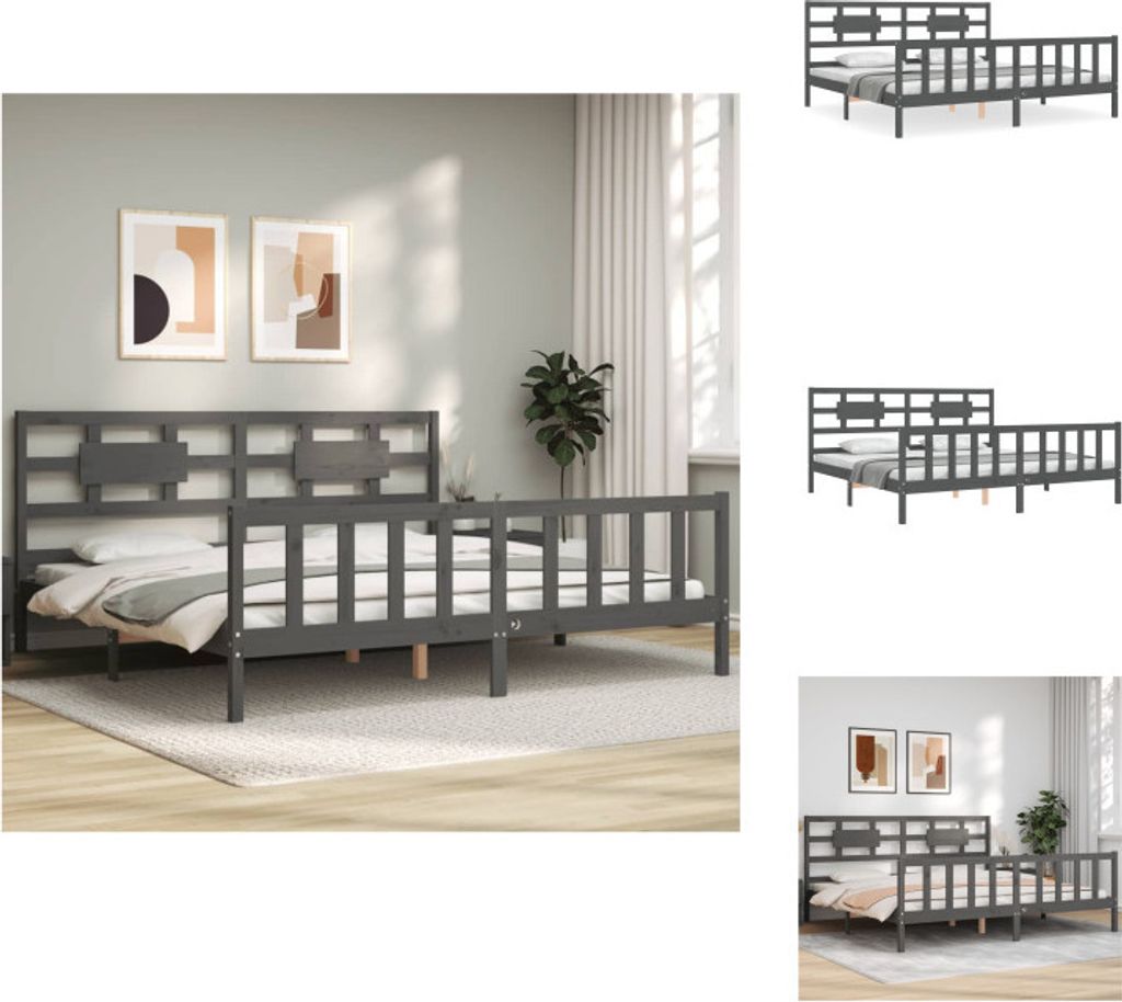 vidaXL Massivholzbett mit Kopfteil Grau 200x200 cm - Betten & Bettgestelle