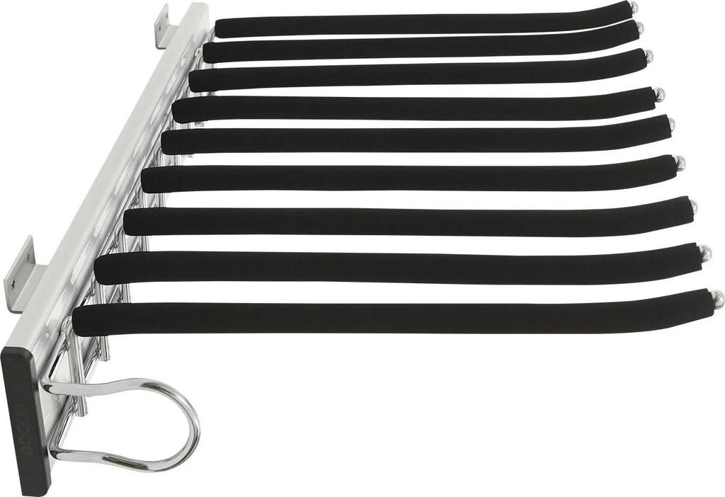 Hosenhalter für Kleiderschrank - Ausziehbarer Hosenauszug - 9 Stangen - Links-Montage - Wandmontage - 46×32,5 cm - Max. 16 kg - Schwarz