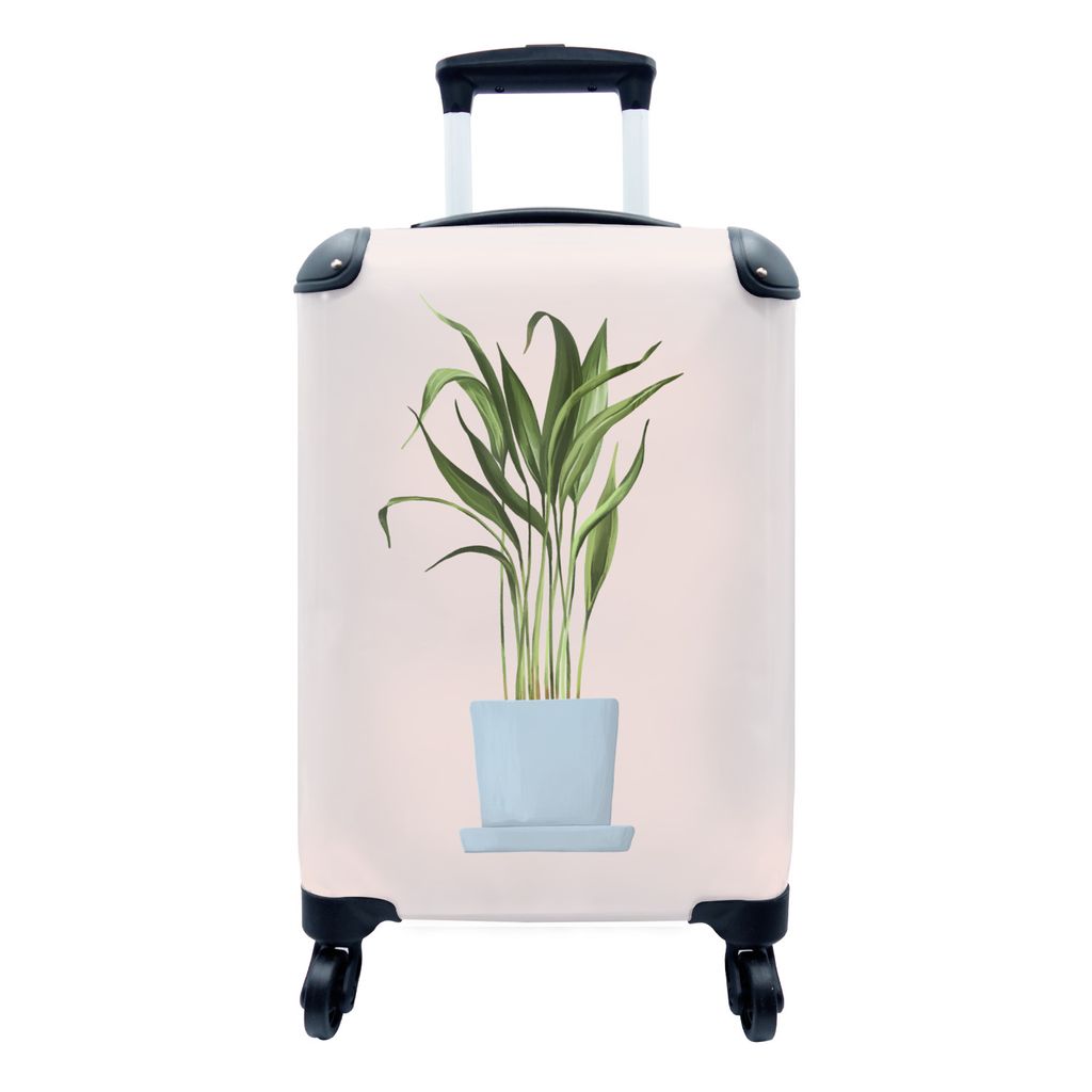 MuchoWow Koffer Handgepäck Trolley Rollkoffer Kleine Reisekoffer mit 4 Rollen - Zimmerpflanzen - Blau - Pastell - Cabin Size < 55x40x23 cm & 55x...
