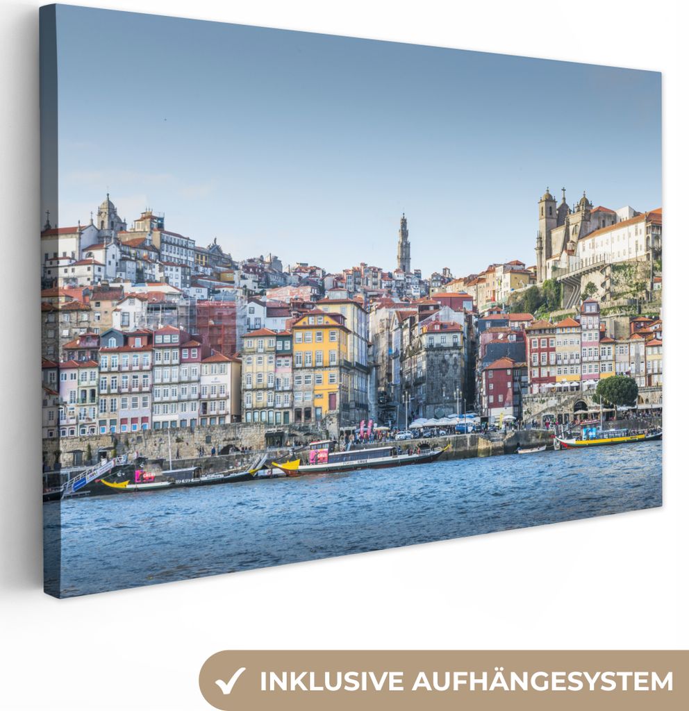 OneMillionCanvasses - Leinwandbilder - 140x90 cm, Fluss - Boote - Porto, Wandbilder Kunstdruck Wanddekoration - Foto auf Leinwand - Gemälde auf ...