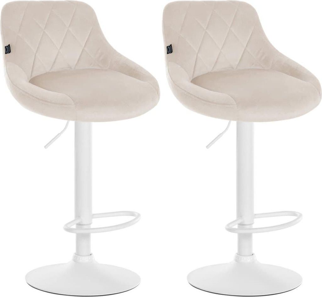 2-teiliges Set aus Samt-Barhockern – Barhocker – höhenverstellbar | Farbe: Creme | Grundfarbe: weiß