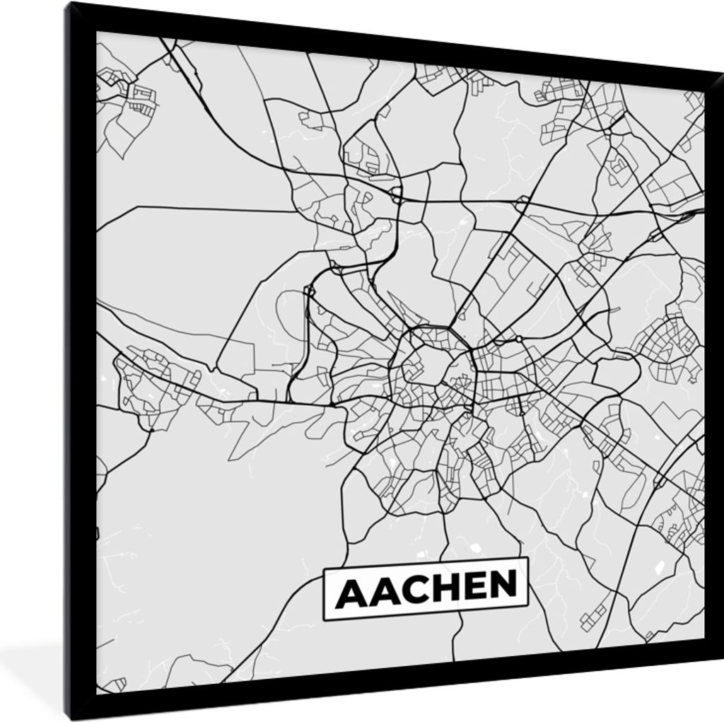 MuchoWow Gerahmtes Poster Deutschland - Karte - Aachen - Stadtplan 40x40 cm - Poster mit Schwarzem Bilderrahmen Wandposter Rahmen Foto Bilder - M...