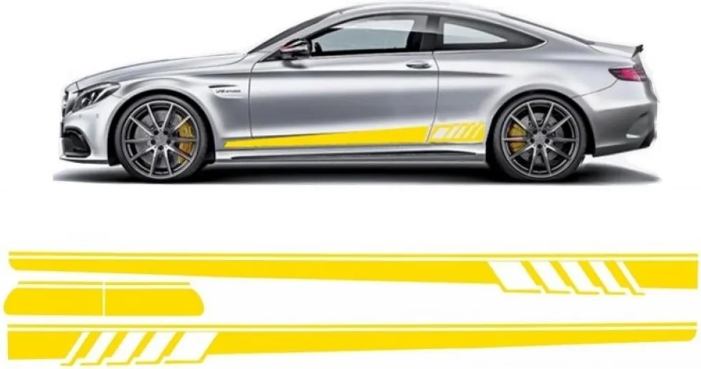 Autocollant latéral vinyle jaune mat pour Mercedes Classe C C205 A205