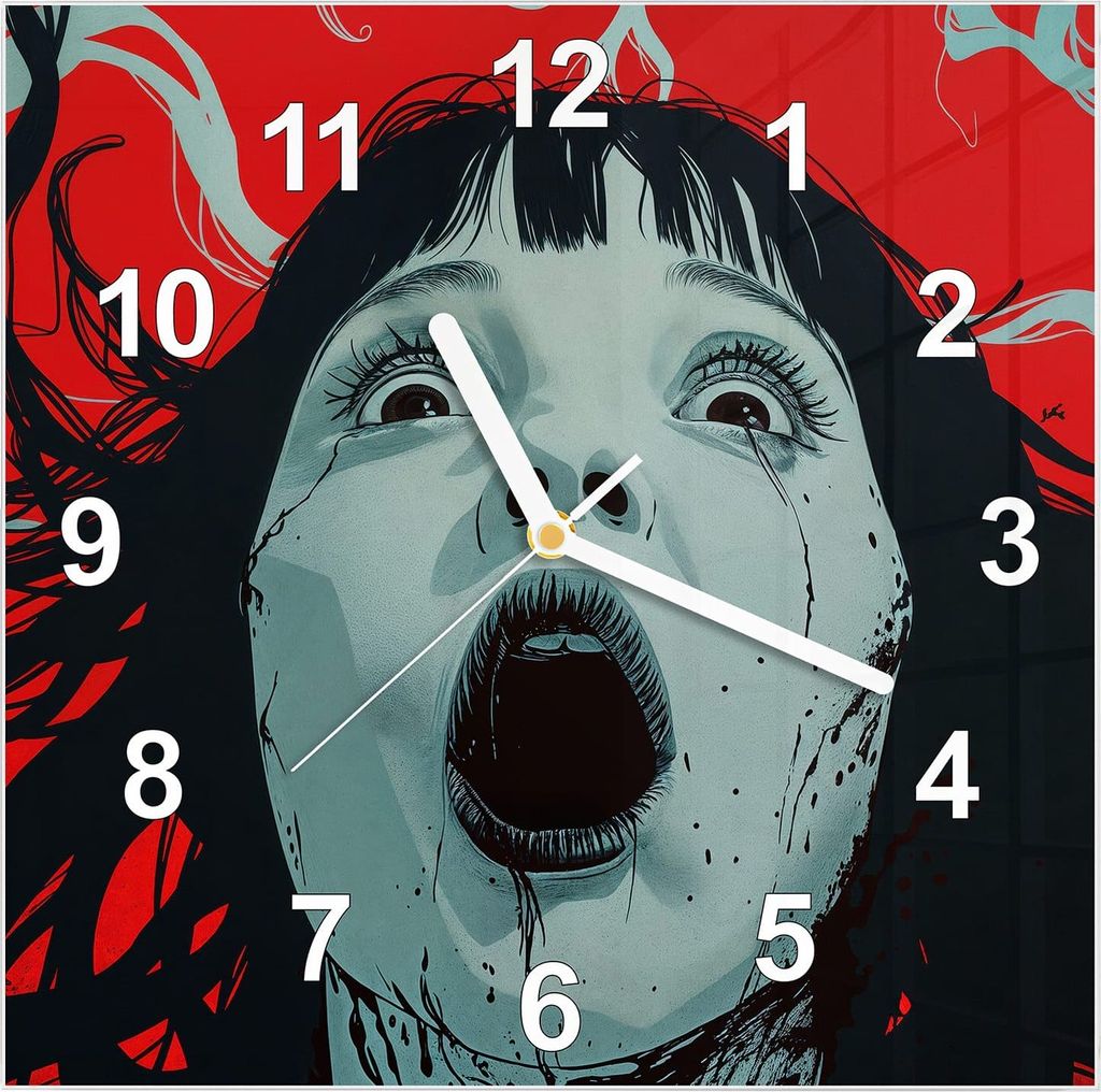 Wanduhr aus Glas mit Motiv Schreiende Person- 30 x 30 cm - inkl. Aufhängesystem