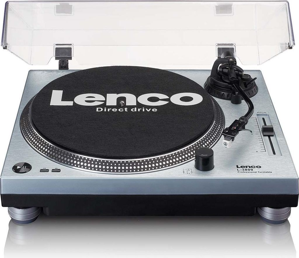 Lenco L-3809ME - Plattenspieler mit Direktantrieb - Pitch Control - USB/PC-Encoding - Metallic-Blau