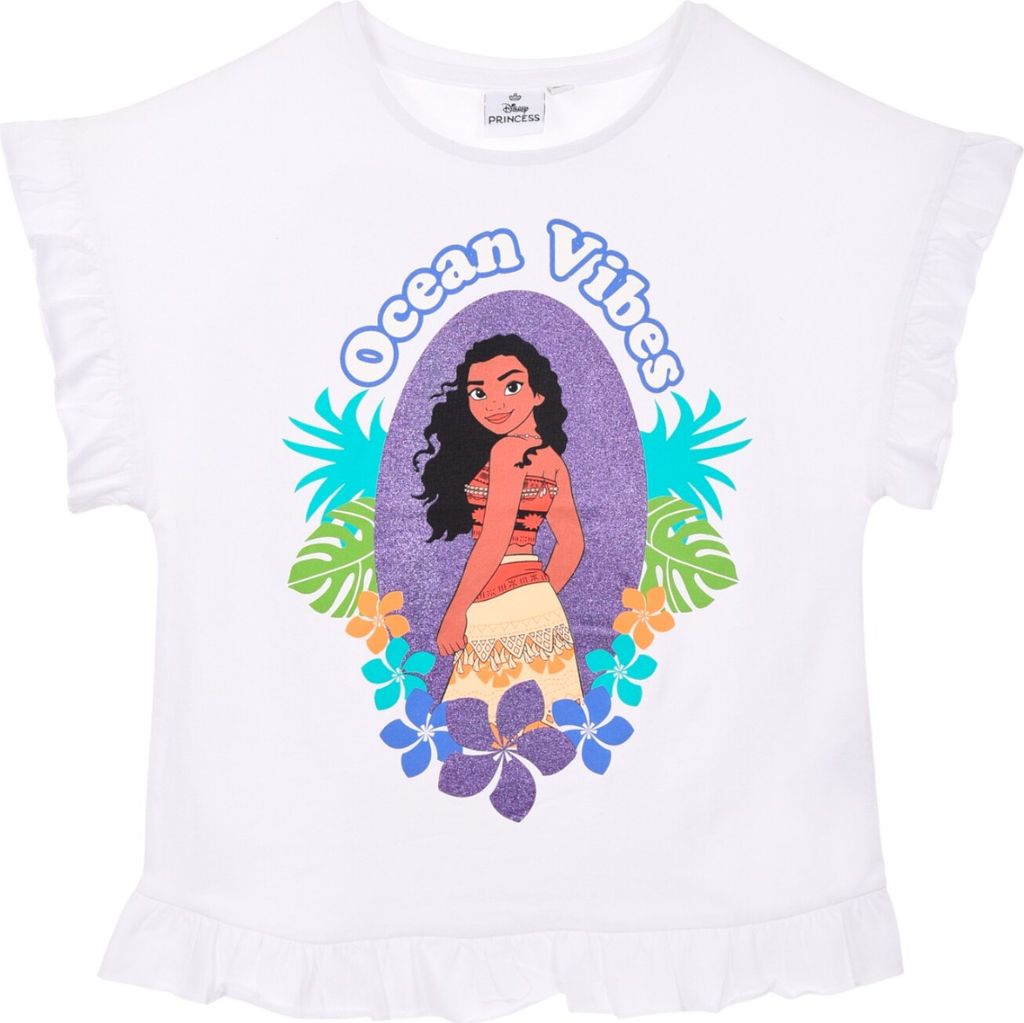 T-Shirt Vaiana mit Glitzer & Rüschen Weiß 98 cm